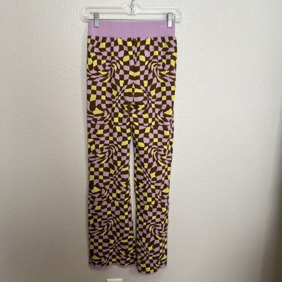 ASOS Geometric Print Purple/Brown Knit Flare Pant Size 0 - Picture 7 of 9